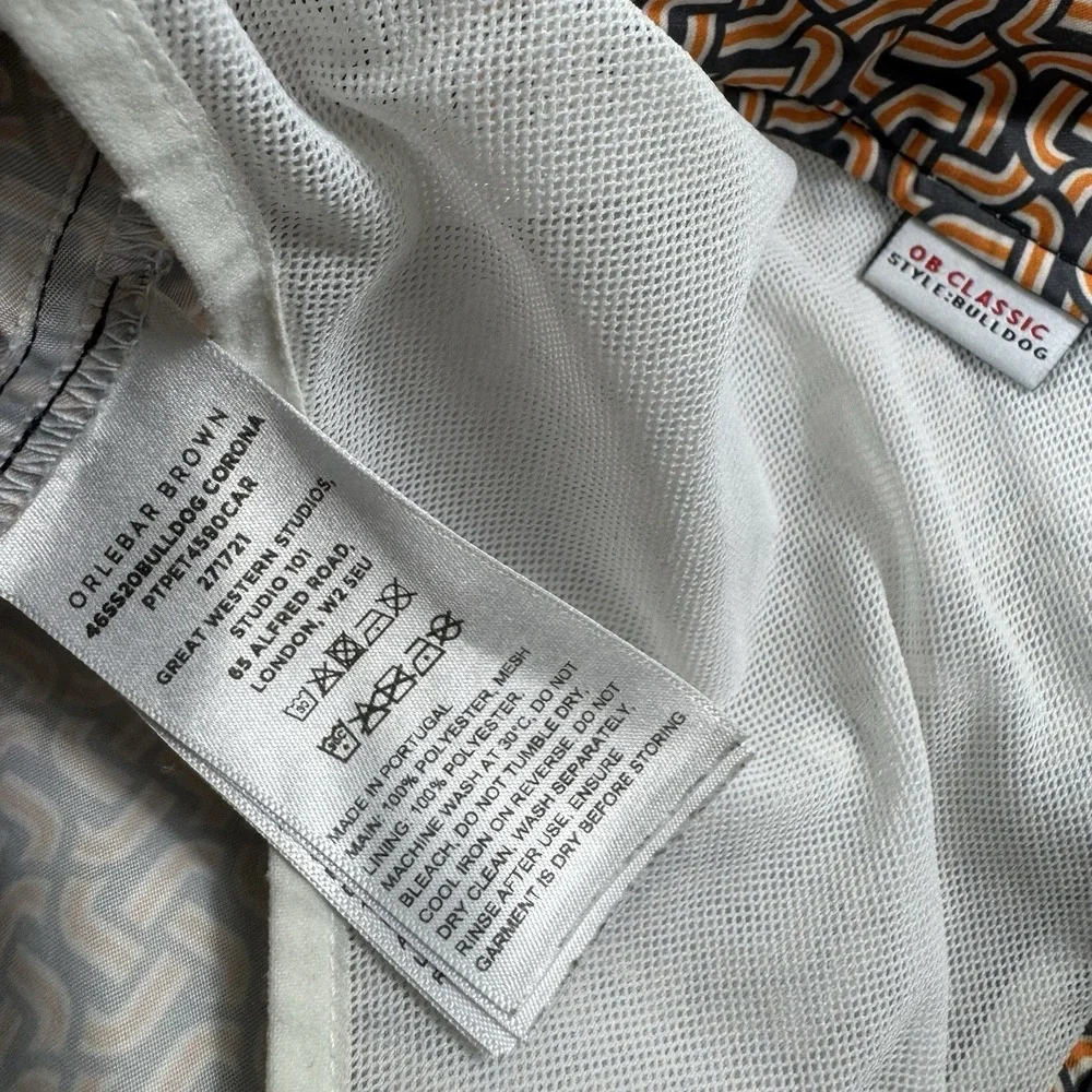Orlebar Brown Gray Orange Geometric Bulldog Side Tab Mens Swimtrunk Size 32